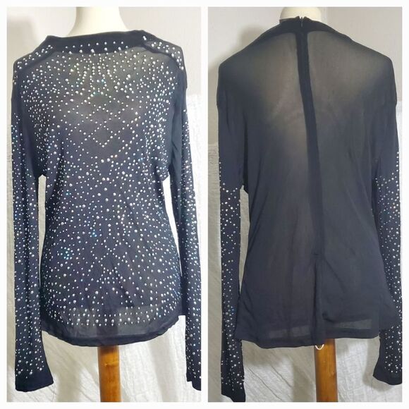 Black Semi Sheer Studded Top Size 1X - Picture 1 of 13